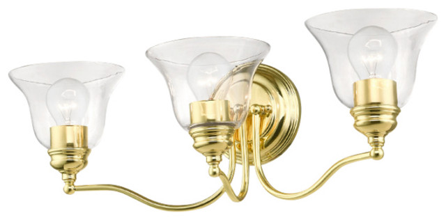 Moreland 3 Light Polished Brass Vanity Sconce With Clear Glass
