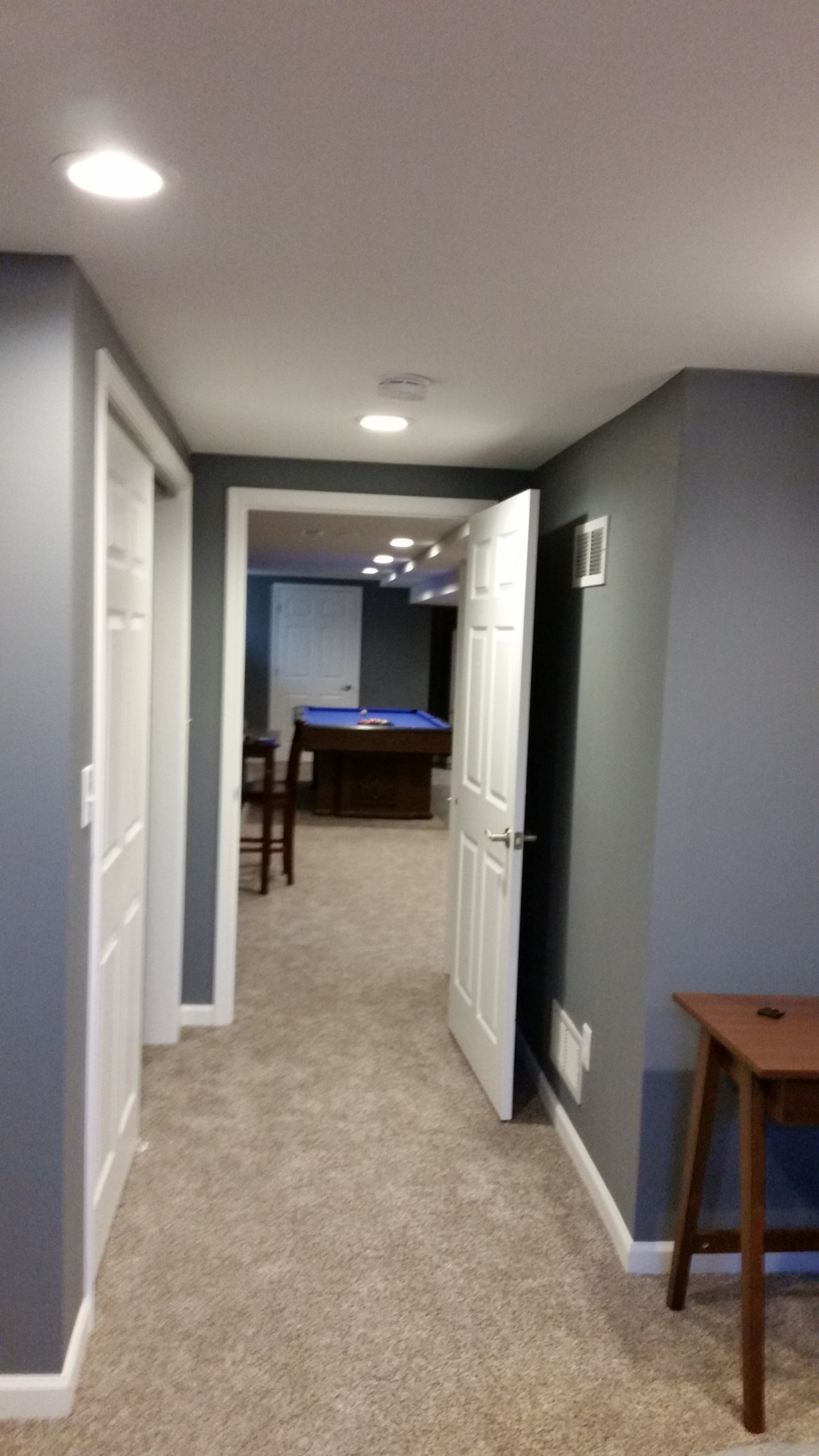 Basement rec room with custom bar and bedroom