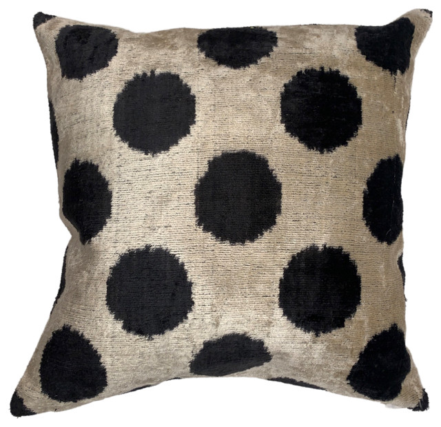 Black Dot Velvet Turkish Pillow 16''x16''
