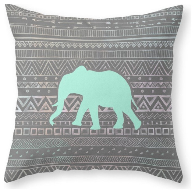 Mint Elephant Throw Pillow Cover Contemporary Decorative