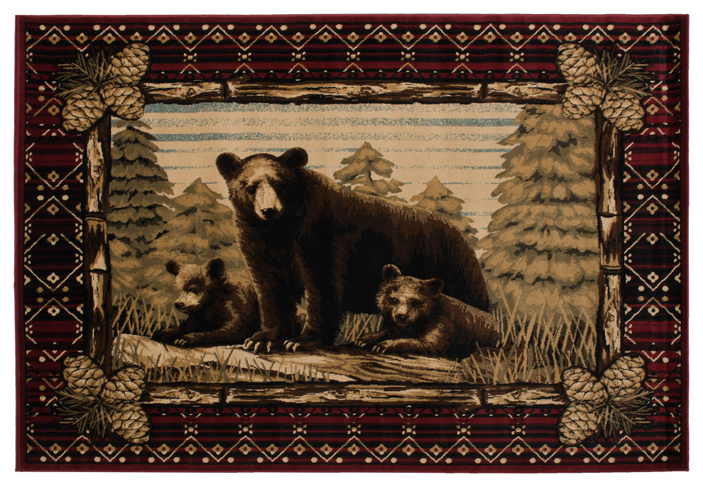 Lodge King Grizzly Gap Rustic Bear Area Rug Rustic Area Rugs by