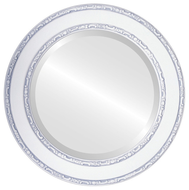 Monticello Framed Round Mirror In Linen White 17 X17