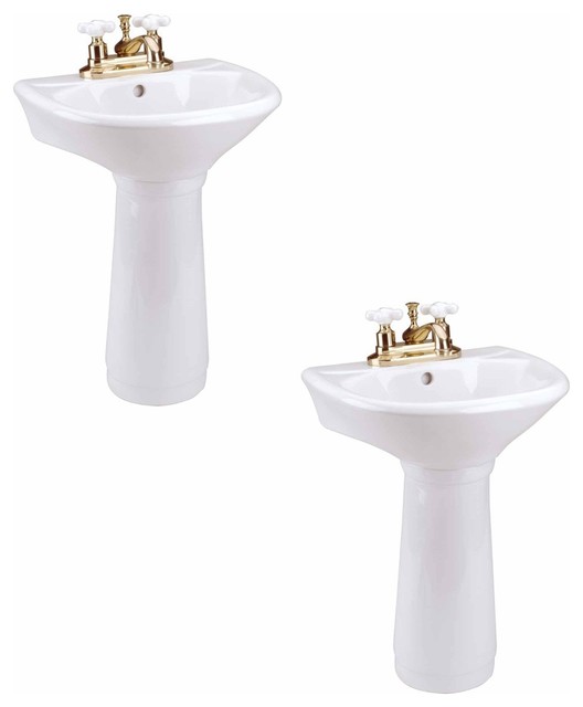 Child Porcelain White Mini Porcelain Pedestal Sink Toddler Set of 2