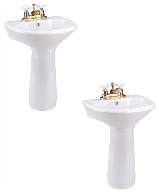 Child China White Mini Porcelain Pedestal Sink Toddler Set Of 2