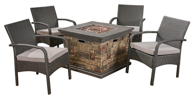 Gdf Studio Meroy Outdoor 4 Seater Fire Pit Set With Wicker Club