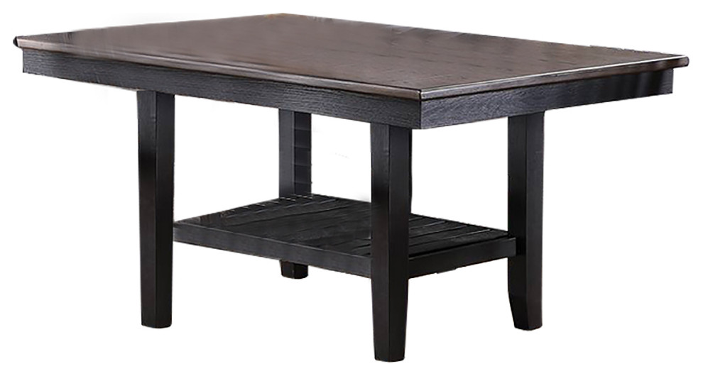 Rubberwood Dining Table with Shelf in Dark Coffee, Standard Height