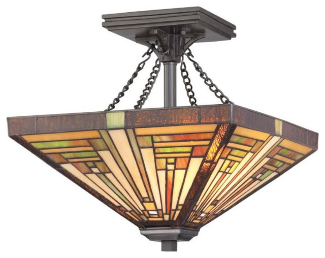 2 Light Semi-Flush Mount - Tiffany Ceiling Light Mission Style ...