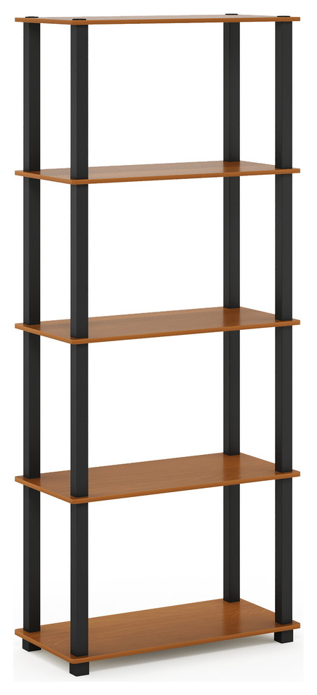 5-Tier Multipurpose Shelf Display Rack With Square Tubes, Light Cherry/Black