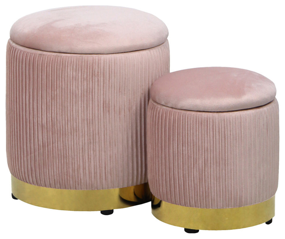 Zoe Storage Velvet Ottoman Set Contemporary Footstools And Ottomans