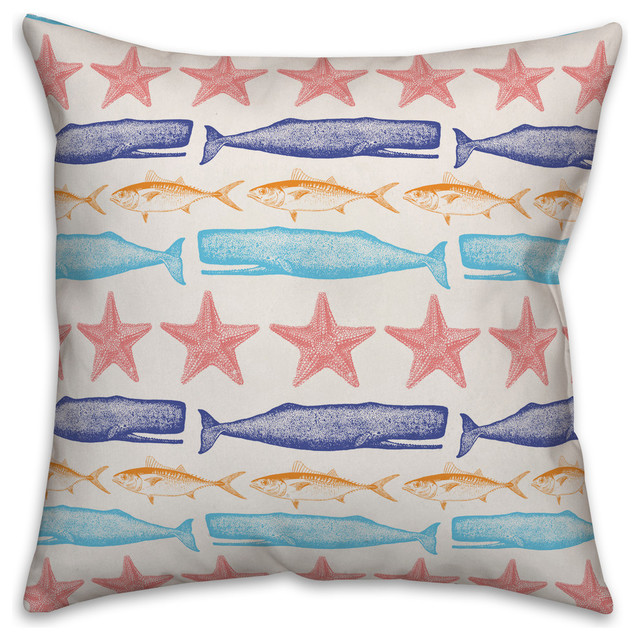 Colorful Sea Life Stripes Pillow Beach Style Decorative