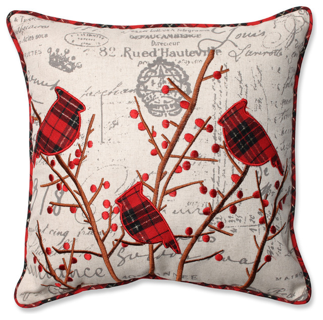 Holiday Embroidered Cardinals Throw Pillow Contemporary Decorative