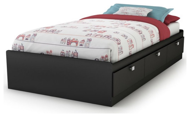 South Shore Spark Twin Mates Bed with Drawers in Pure Black
