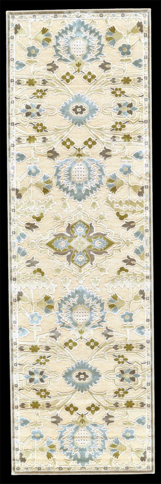Weave & Wander Grayton Lustrous Textured Floral Rug, Blue/Cream, 2'6"x8'