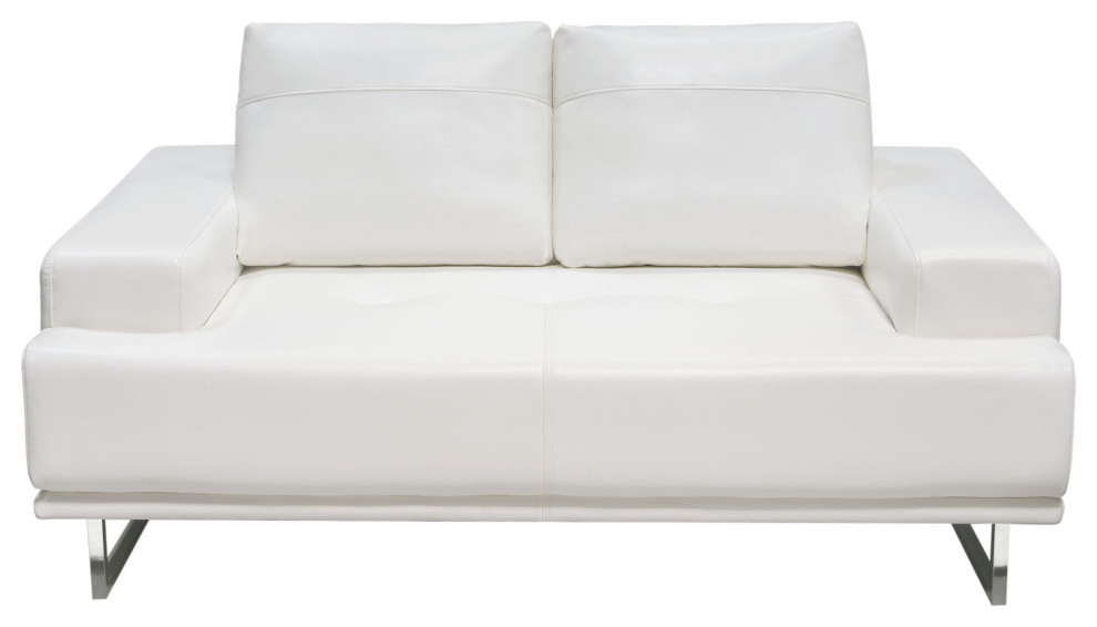 69" White Leather Loveseat With Adjustable Backrest Low Profile