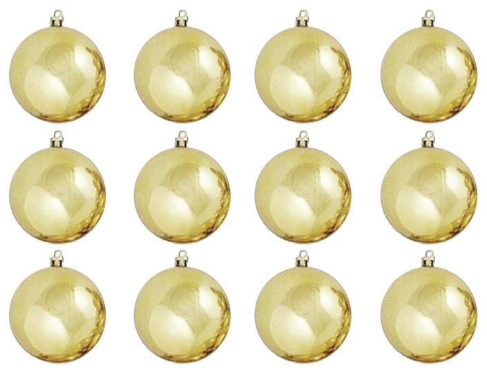 Shiny Shatterproof Christmas Ball Ornaments, 4", Set of 12, Champagne Gold