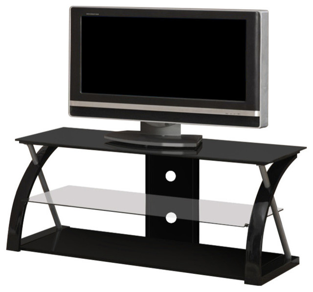 Metal Tv Stand With 3 Glass Shelves Black
