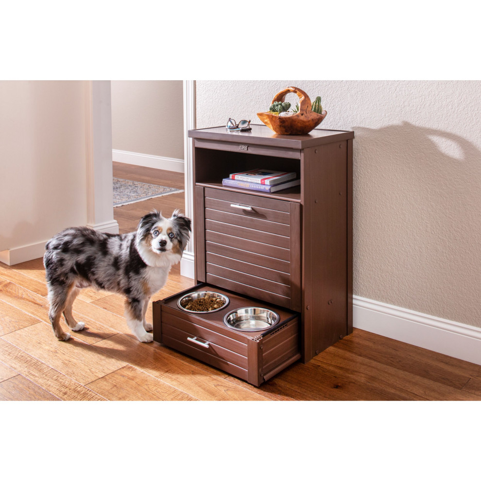 ECOFLEX® Dog Food Pantry Double Dog Bowl Transitional Pet Bowls And