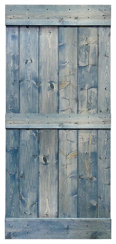 Stained Solid Pine Wood Sliding Barn Door, Denim Blue, 30"x84", Mid-Bar