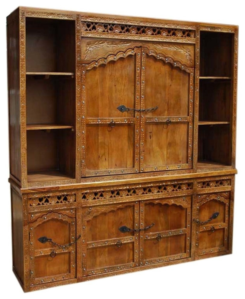 Ontario Rustic Solid Wood Hand Carved Large Dining Room Hutch