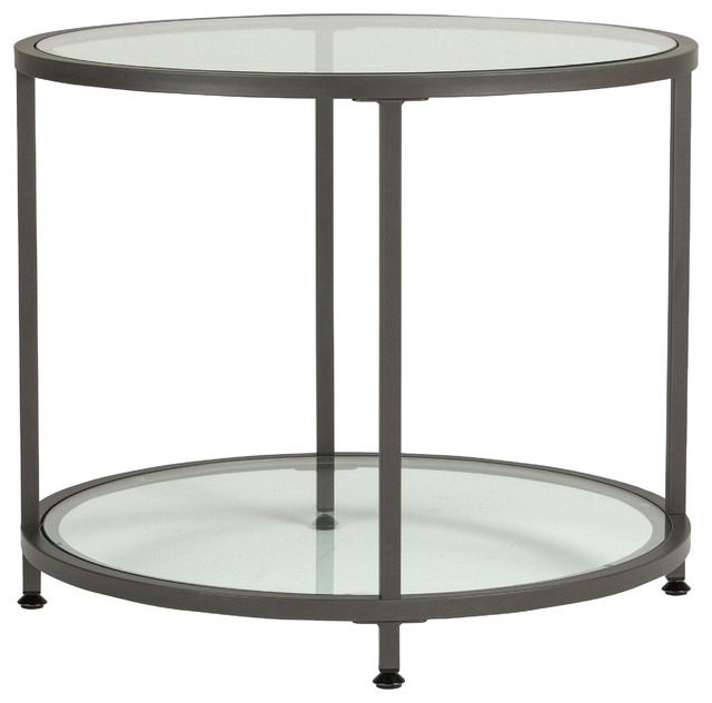 Camber Round End Table Pewter And Clear Glass Modern Side Tables Camber Round End Table Pewter And Clear Glass Modern Side Tables By Studio Designs