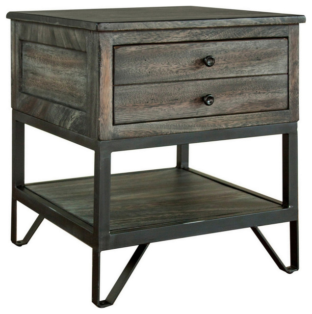 Ello 24 Inch 1 Drawer Wide End Table With Shelf Solid Wood Rustic Gray