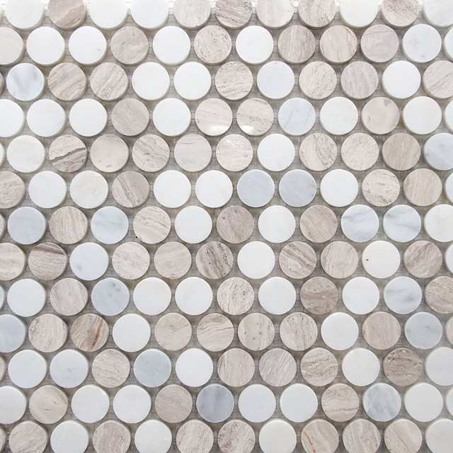 Marble Penny Round Mosaic Tile Light Beige