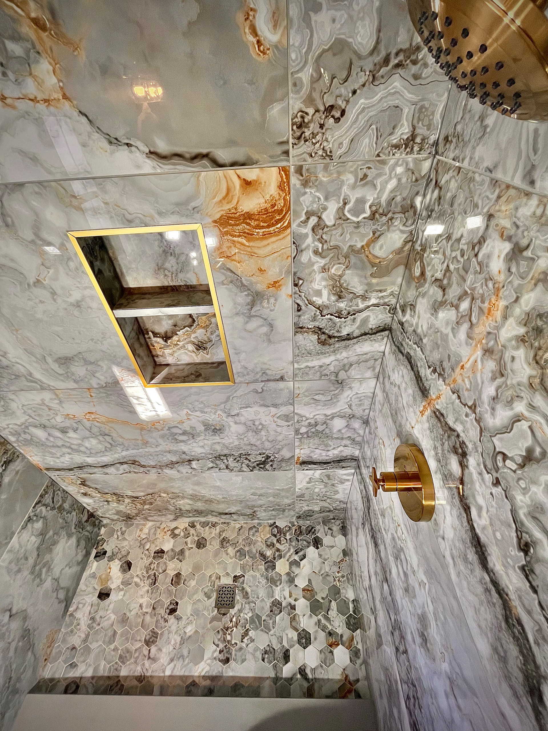 Shower reniovation: Gianni Griggio polished porcelain tile 24 x 48