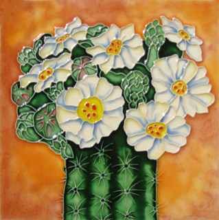 Cactus With White Flowers Tile