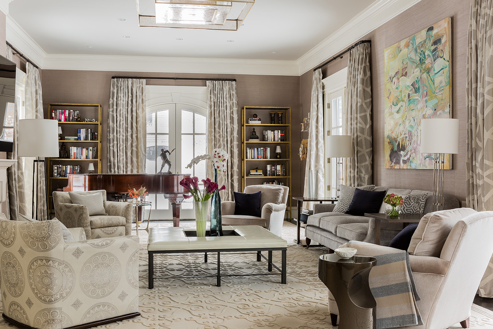 This is an example of a large transitional formal enclosed living room in Boston with beige walls.