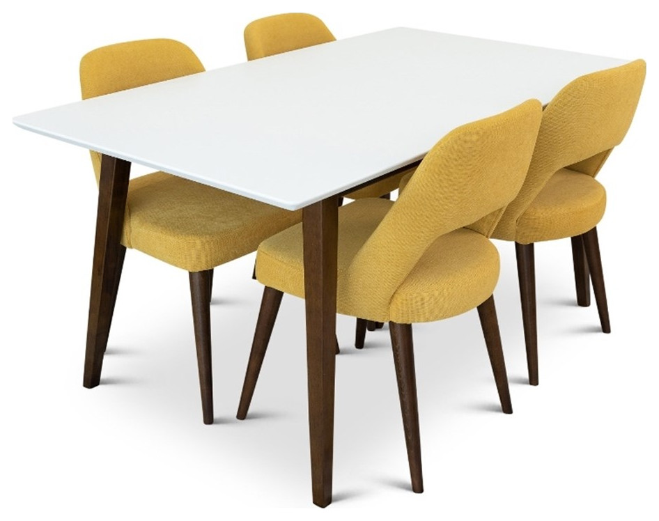 Dania 5Piece MidCentury Dining Set w/ 4 Fabric Dining Chairs in