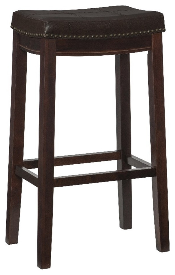 Linon Claridge 32" Wood Backless Bar Stool Brown Faux Leather in Brown Finish