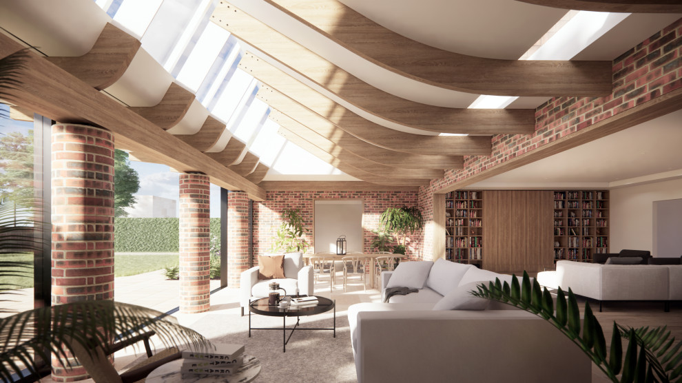 Mittelgroßes, Abgetrenntes Modernes Wohnzimmer mit Kalkstein in Berkshire