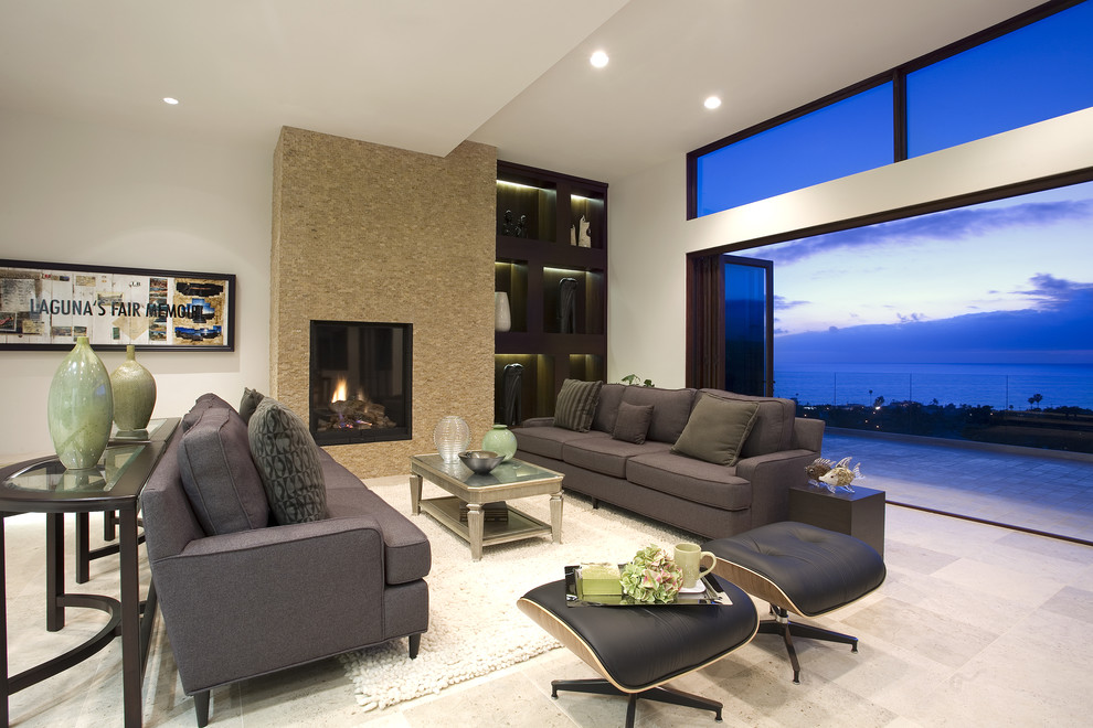 Design ideas for a contemporary living room in Los Angeles with white walls.