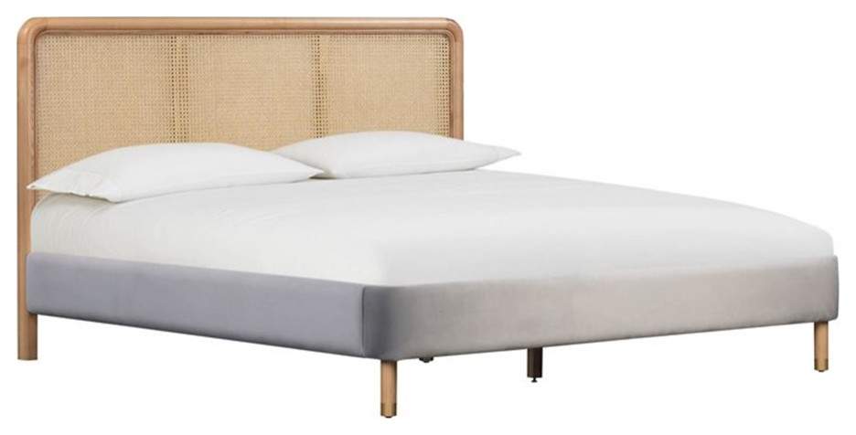 TOV Furniture Kavali 50"H Transitional Velvet Upholstered Full Bed in Gray/Gold