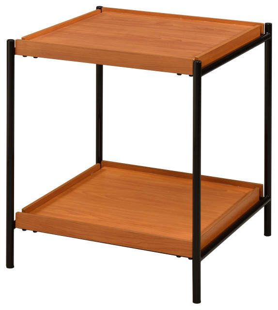 Oaken End Table, Honey Oak and Black Industrial Side Tables And End