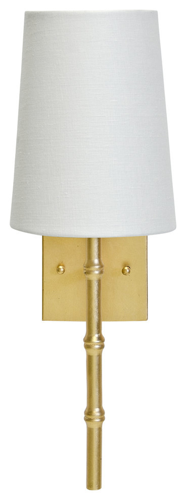 Gold Leaf Sconce With Bamboo Detail & White Linen Shade