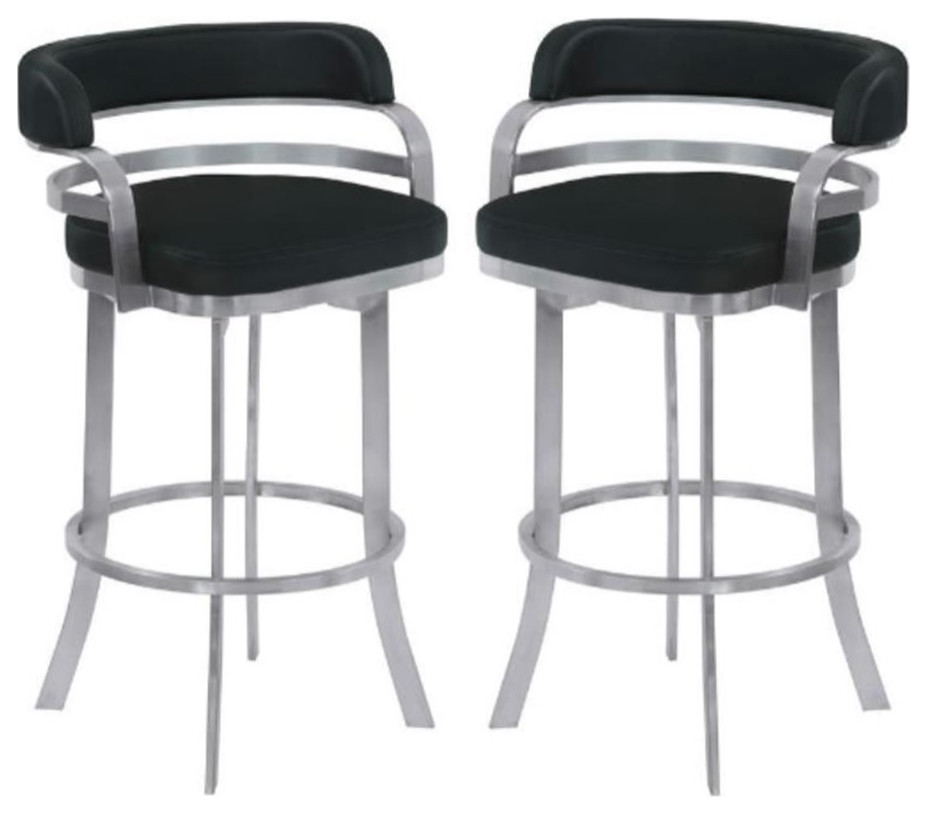 Home Square Metal Frame Counter Stool in Black & Silver Set of 3