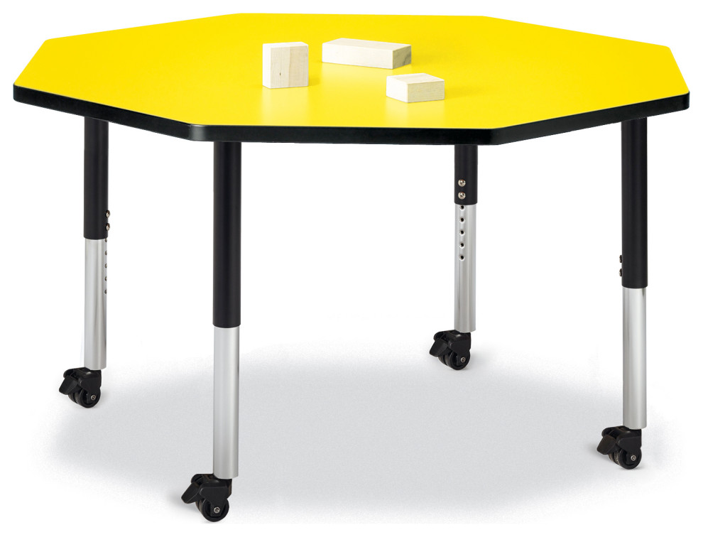 Berries Octagon Activity Table 48" X 48", Mobile Yellow/Black/Black
