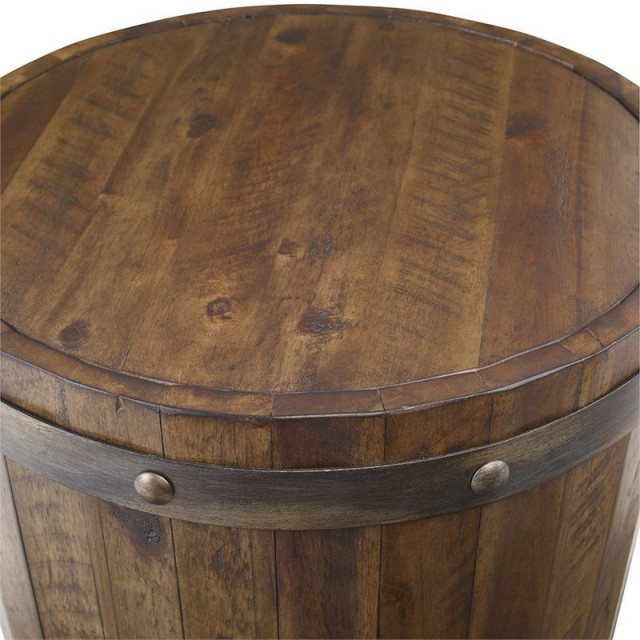 Bowery Hill 19" Round Contemporary Wood Wine Barrel Accent End Table in ...