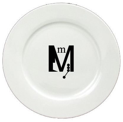 Letter M Initial Monogram Modern Ceramic White Dinner Plate CJ1056-M-DPW-11