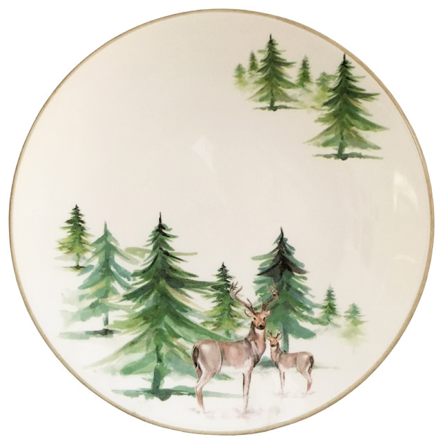 Woodlands Dinner Plates, Forest Pattern, Set of 6 Rustic Dinner