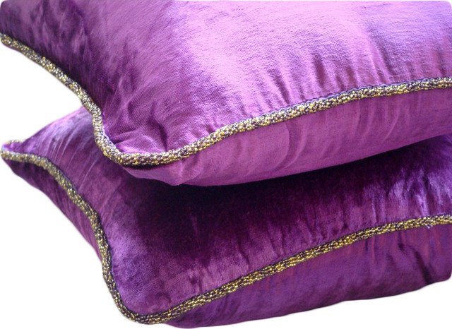 Purple Outdoor Pillows 20"x20" Shimmer Pillow Covers, Velvet, Purple Shimmer