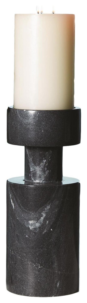 Elegant Black Marble Round Reversible Pillar Candle Holder Vase Minimalist Stone