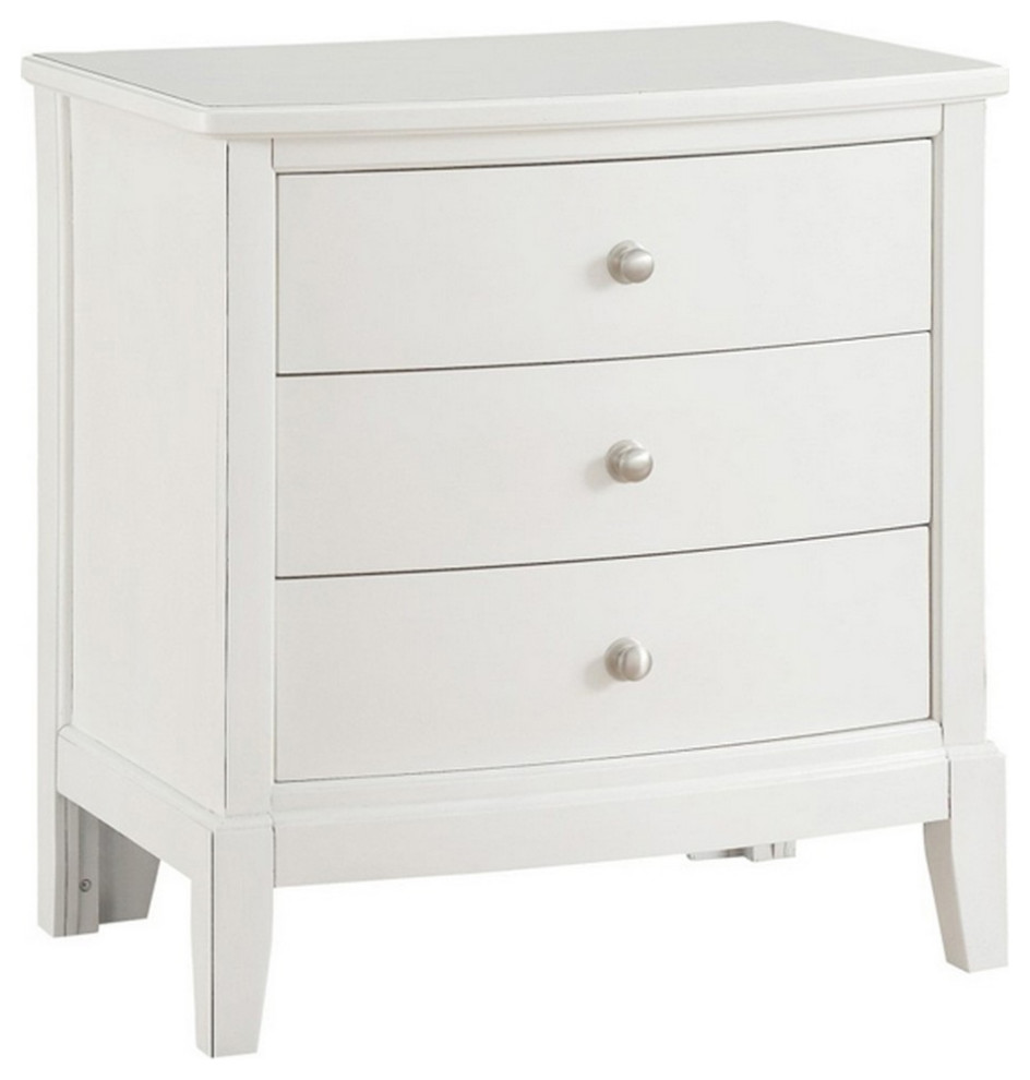 3 Drawer Wooden Nightstand With Chamfered Legs, White Transitional