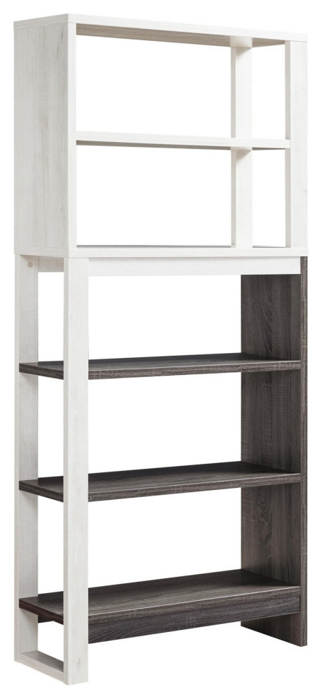 Crew 69" 5 Tier Wood Bookcase Unit, Modern Open Design, Oak White, Gray