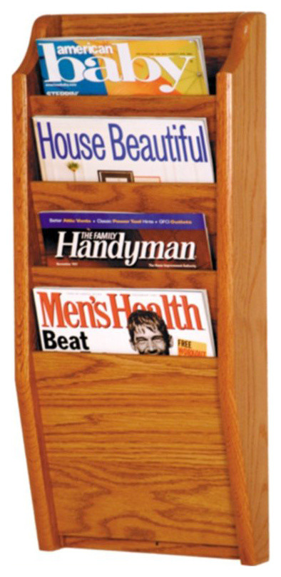Wooden Mallet 4 Pocket Magazine wall Rack in Medium Oak