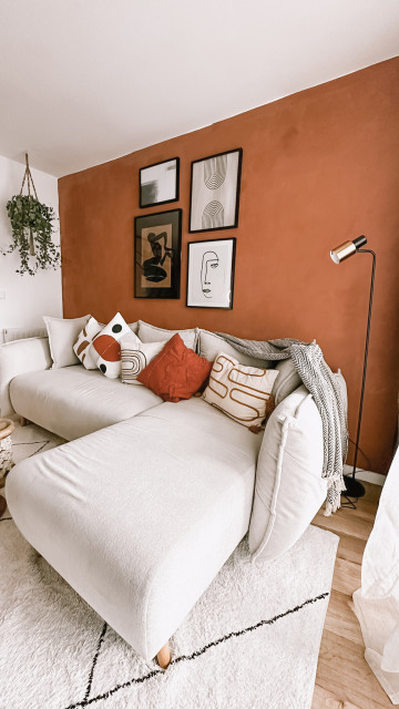 R&eacute;novation d'une pi&egrave;ce de vie color&eacute;e contemporaneo-salon