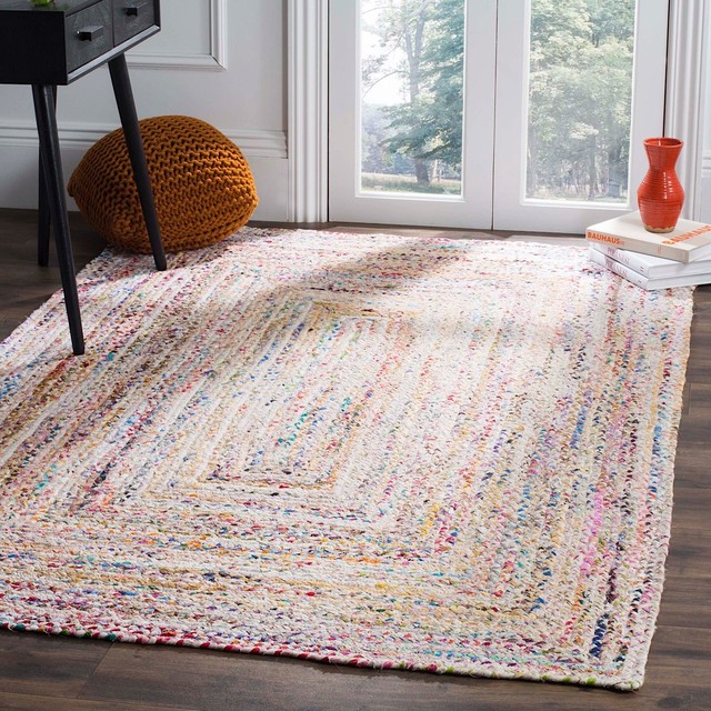 Braided Area Rug Ivory Multi 4 Round