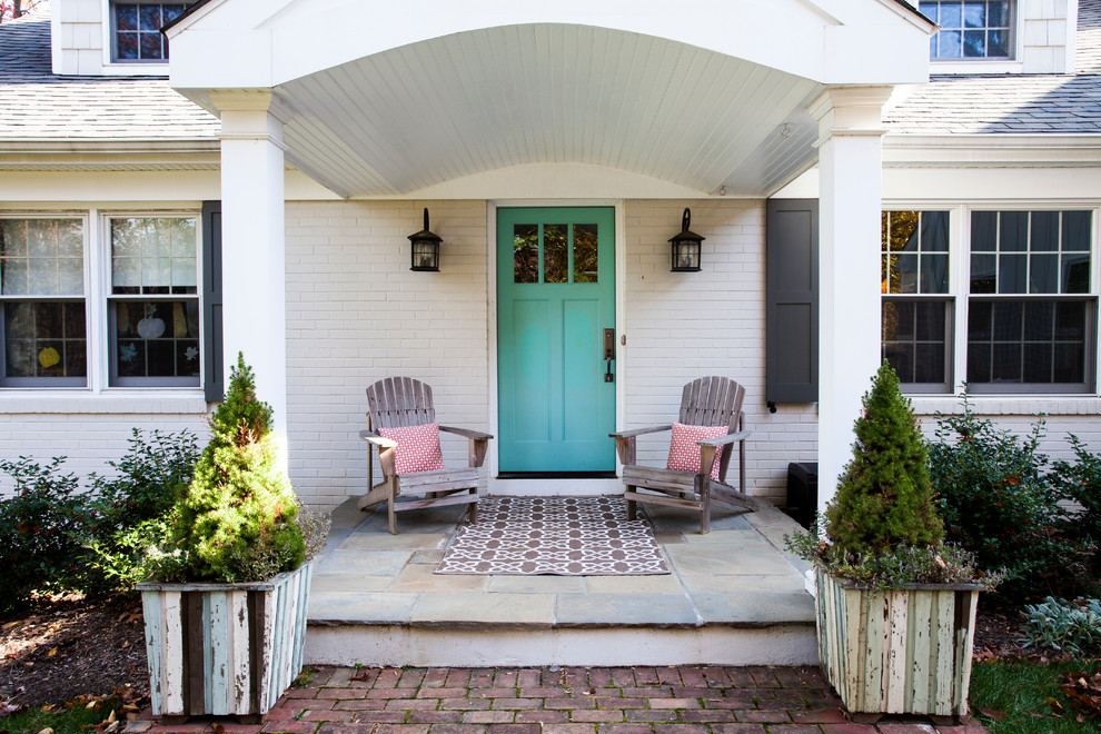 Design ideas for a mid-sized traditional front door in Philadelphia with white walls and a single front door.