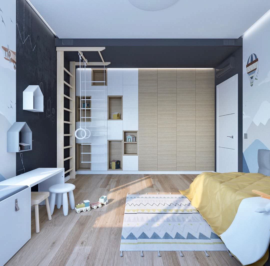 Детская с горами и самолетами на стенах от Alltowall - обои для рисования мелом